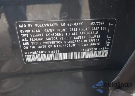 2020 Volkswagen Arteon 2.0T Sel R-Line from USA, damaged, VIN WVWHR7AN7LE015968